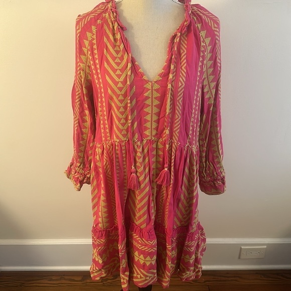 Maeve By Anthropologie Dominique Tunic Dress Pink Yellow Bright Small Petite - Picture 3 of 12